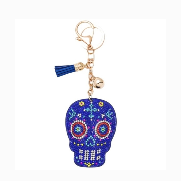 NWTS Royal Sugar Skull Bling Rhinestone Puffy Tassel Purse Charm/Keychain - Picture 2 of 2